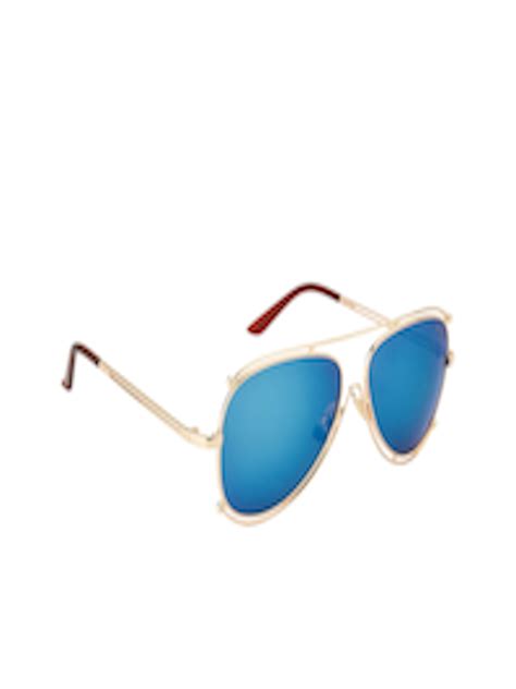 Buy Ted Smith Unisex Blue Lens And Gold Toned Aviator Sunglasses With Uv Protected Lens