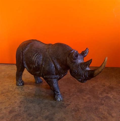 Hand Carved White Rhino Rhinoceros Signed Sculpture At 1stdibs