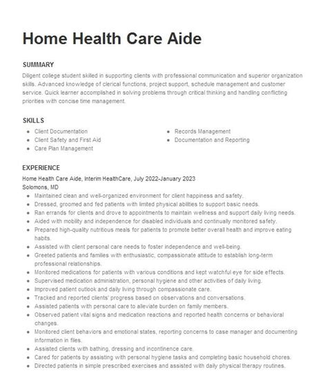 Home Health Aide Objectives Resume Objective Livecareer