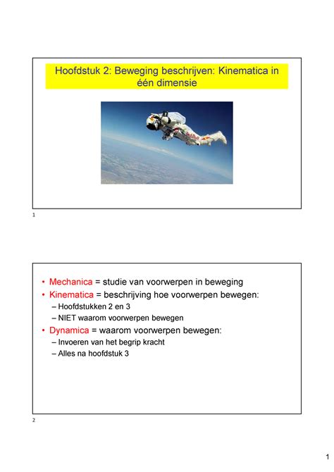 Hoofdstuk 2 Fysica Hoofdstuk 2 Beweging Beschrijven Kinematica In