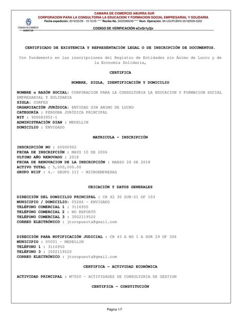 Certificado De Existencia Corfes PDF