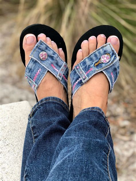 Flip Flops, Denim Sandals, Womens Blue Jeans Flip Flop, Handmade Shoes ...