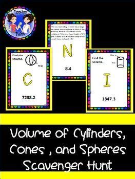 Finding Volume Of Cylinders Cones And Spheres Scavenger Hunt Middle