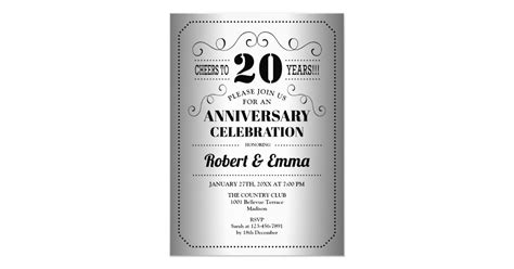 20th Wedding Anniversary Party Silver Black Invitation