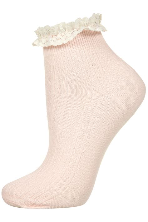 Lyst Topshop Lace Trim Ankle Socks In Pink