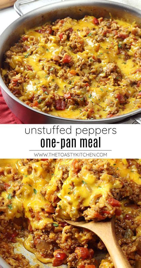 One Pan Meal Is Shown With Cheese And Ground Beef In The Same Skillet