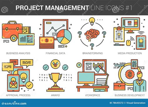 Project Management Line Icon Set Stock Vector Illustration Of