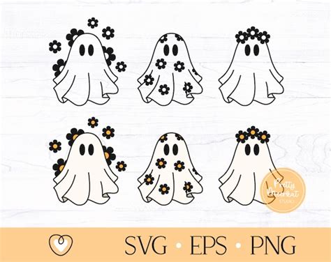 Daisy Ghost Svg Png Cute Ghost Groovy Halloween Cut File Etsy