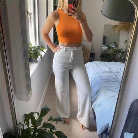 Misguided White Crepe Lined Trousers High Waisted Depop