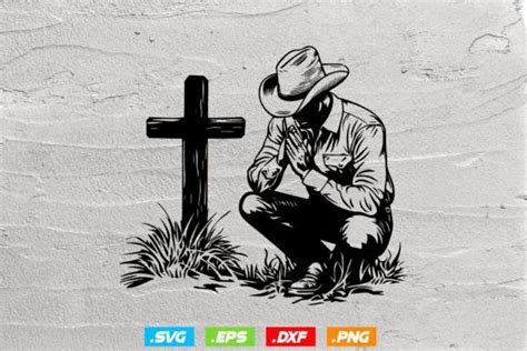 Cowboy Praying at Cross, Kneeling Cowboy Graphic by The crazy Panda ...