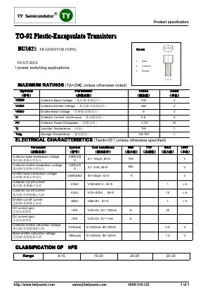 Bu S Datasheet Pdf Ty Semiconductor To Plastic Encapsulate Npn