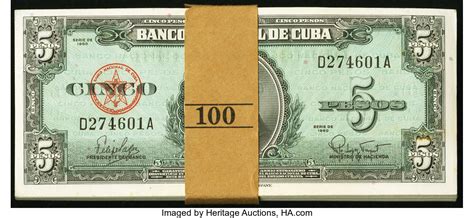 Cuba Banco Nacional De Cuba 5 Pesos 1960 Pick 92a Pack Of 100 Lot