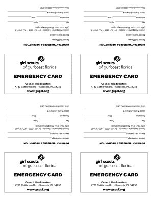 Fillable Online Gsgcf Emergency Card Girl Scouts Of Gulfcoast Florida