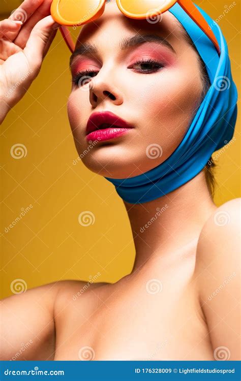 Attractive Nude Woman In Scarf And Stock Image Image Of Passion Stylish