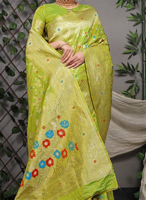 Buy Light Green Color Patola Silk Zari Weaving Work Saree Party Wear