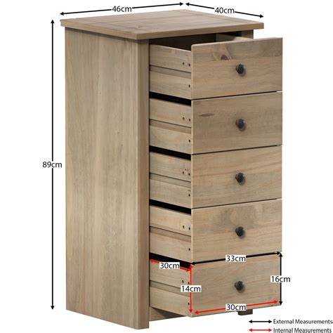 Panama 5 Drawer Narrow Chest Natural Wax Oak Solid Pine Bedroom Furniture Ebay