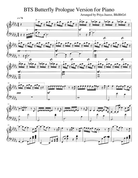 Bts Butterfly Prologue Version For Piano Sheet Music For Piano Download Free In Pdf Or Midi