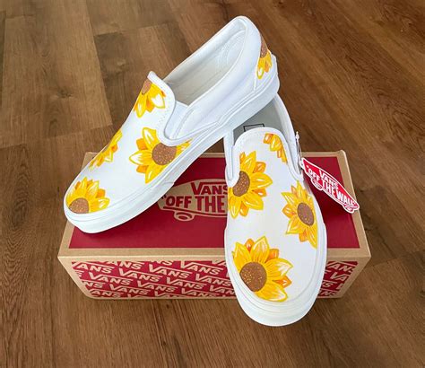 Sunflower Slip On Vans Sunflower Vans Custom Vans Sunflower Etsy