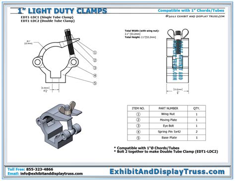 1_Inch_Light_Duty_Clamps_Dimensions_tradeshow_exhibit_design