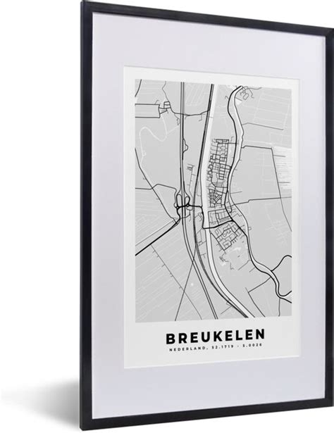 Fotolijst Incl Poster Zwart Wit Breukelen Plattegrond Zwart Wit