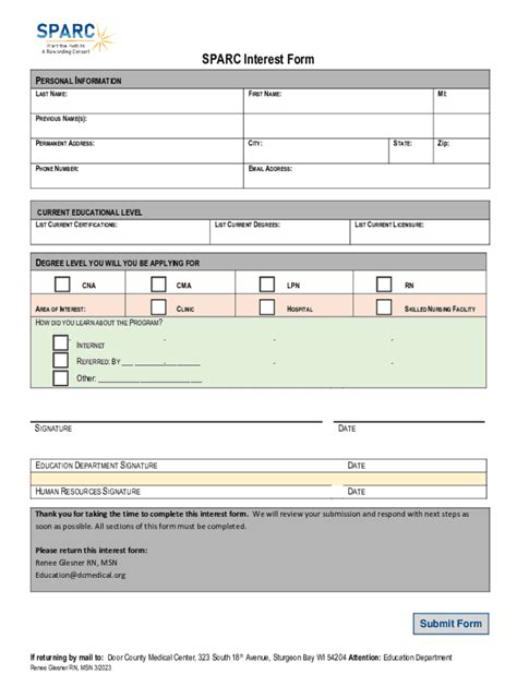 Fillable Online Sparc Interest Form Fax Email Print Pdffiller