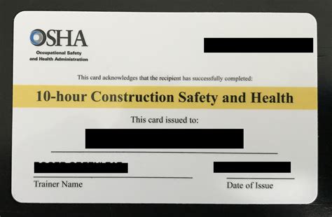 Osha 10 Safety Card