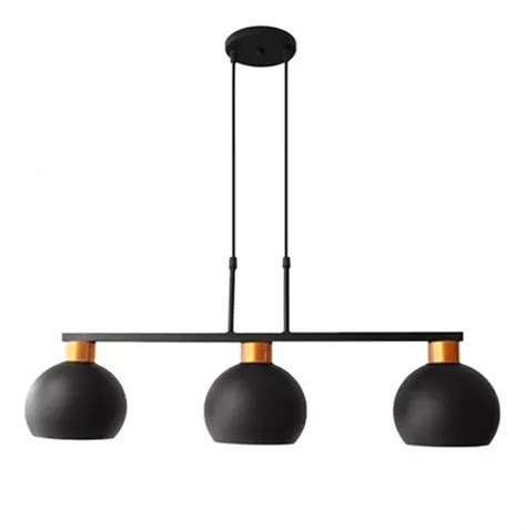 Lustre Pendente Balls Triplo Cor Preto Acabamento Cobre