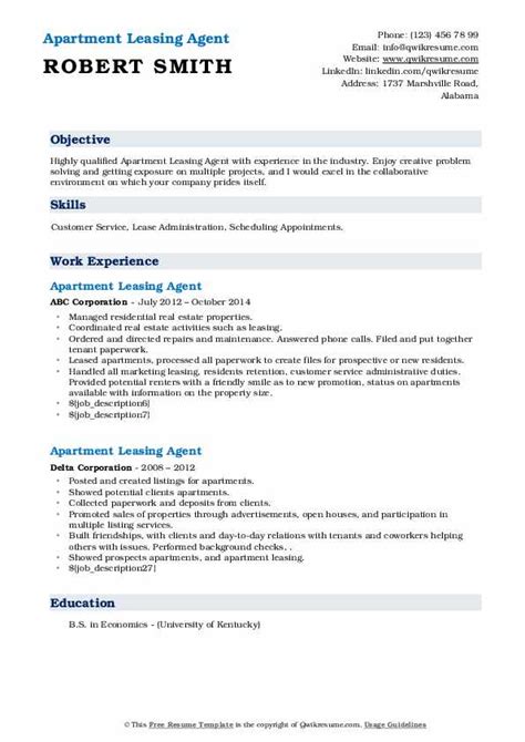 Apartment Leasing Agent Resume Samples Qwikresume