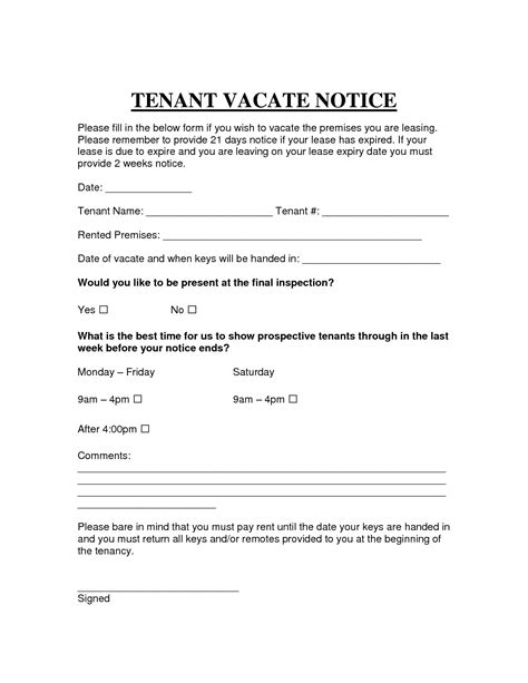 Tenant 30 Day Notice To Vacate Template