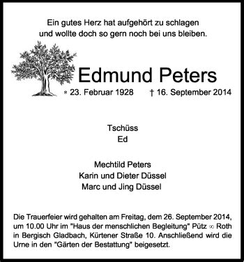 Traueranzeigen Von Edmund Peters Wirtrauern