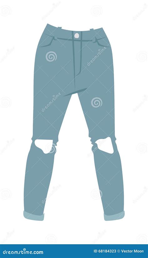 Cartoon Jeans Trousers Details Silhouettes On White Background Stock