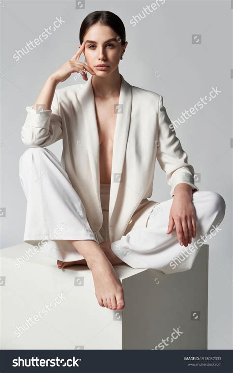 Fashion Portrait Beautiful Brunette Woman White Stock Photo 1918037333 Shutterstock