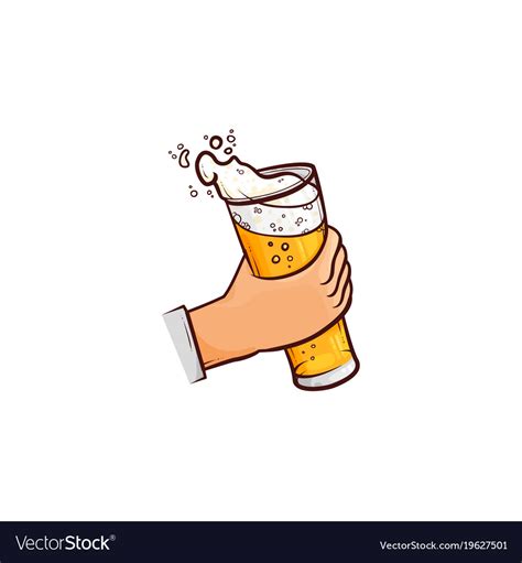 Cartoon Hand Holding Mug Of Beer With Foam Vector Image