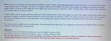 Solved Witter House Is A Calendar Year Firm With Million Chegg