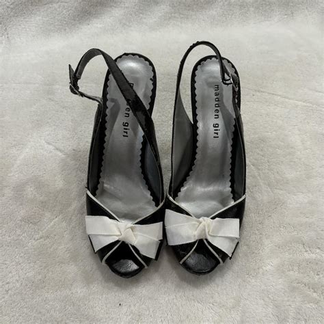 Madden Girl Black And White Sling Back Bow Heels Depop