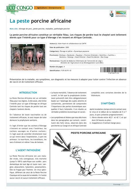 PDF La peste porcine africaine Eco Congo Les caractéristiques de