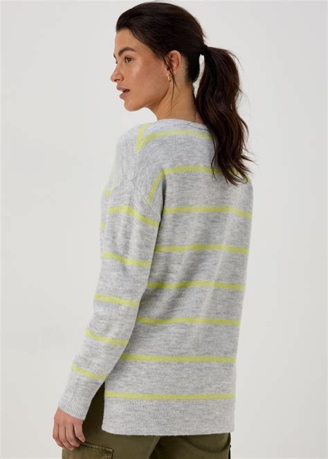 Grey Spandex Stripe V Neck Jumper Matalan