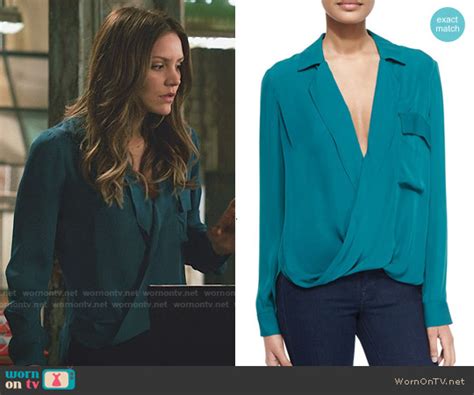 Wornontv Paiges Teal Wrap Blouse On Scorpion Katharine Mcphee