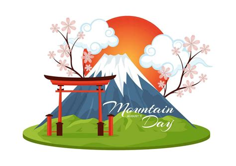 Mountain Day In Japan Vector Illustration On August 11 With Mount Fuji