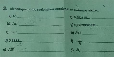 Identifique Como Racional Ou Irracional Os Números Abaixo Br