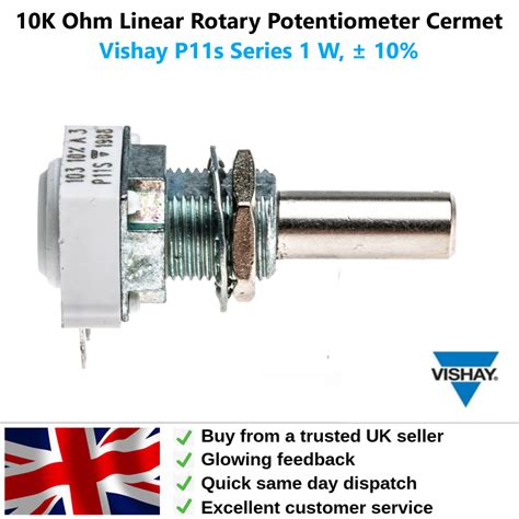 Vishay Rotary Potentiometer Cermet 10K Ohm 1 Turns Linear 1W 10 P11S