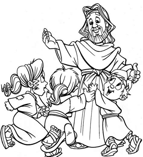 Desenho de Jesus com meninos para colorir - Tudodesenhos