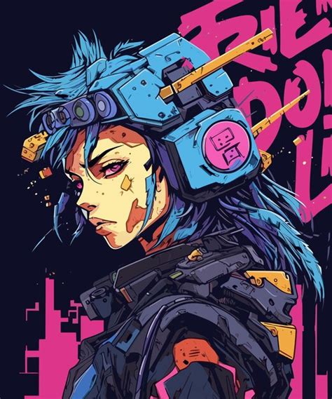 Premium Vector Cyberpunk Woman Hand Drawn Vector Illustration