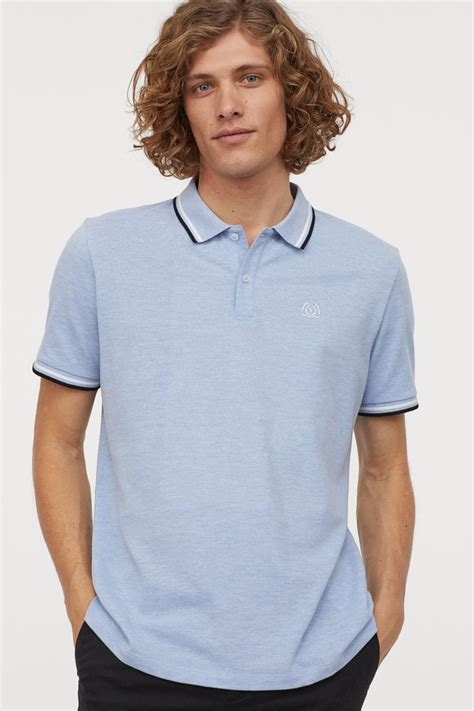 Polo Shirt Light Blue Melange Men Handm Us Polo Shirt Handm Men