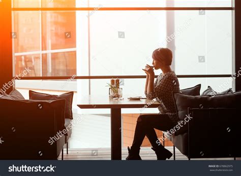 Side View Woman Sitting Alone Cafe Stock Photo 678862975 Shutterstock