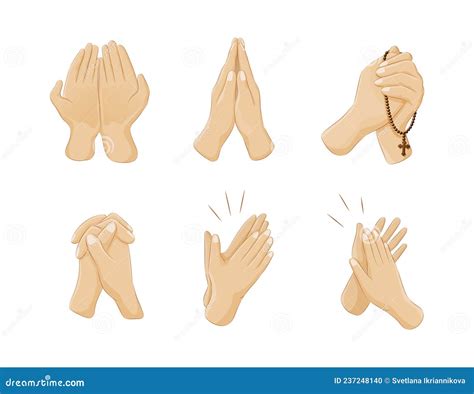 Human Hands Positions Set Person Arms Praying Hopeful With Beads God Faith Believe Applause