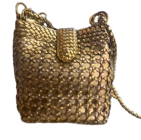 MC Marc Chantal Gold Braided Woven Leather Handbag Pu Gem