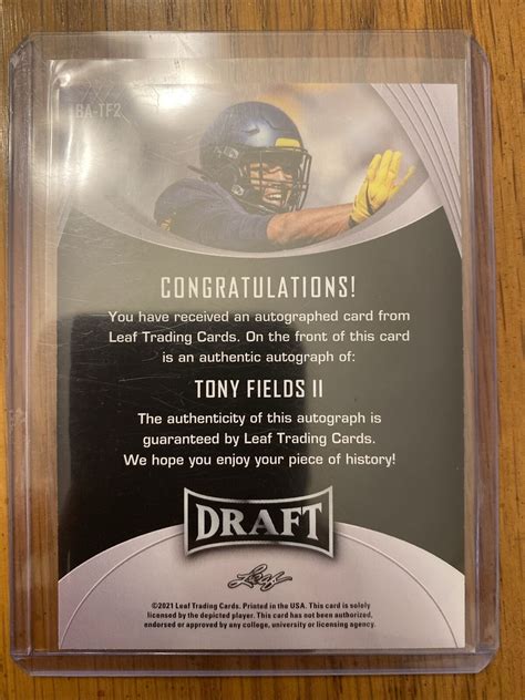 Leaf Draft Autographs Ba Tf Tony Fields Ii Au Rc For Sale