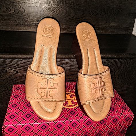 Tory Burch Shoes Authentic Tory Burch Nude Logo Wedge Sandals Poshmark