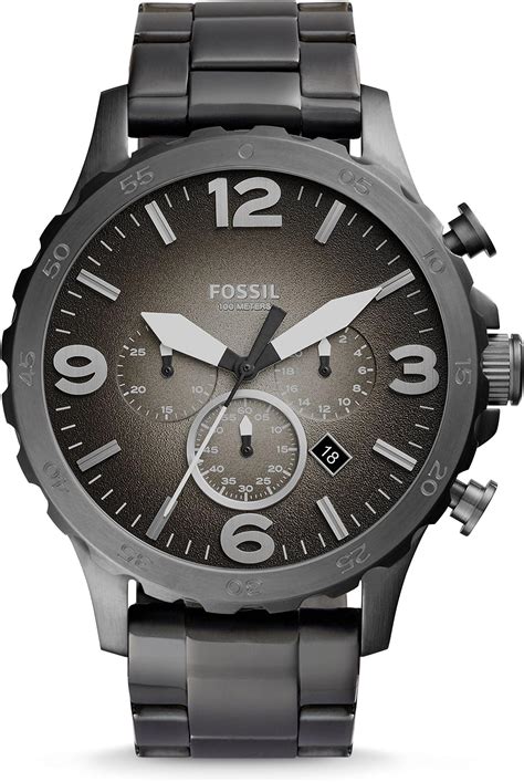 Fossil Nate Analog Black Dial Men S Watch Jr Genuine Leather Brown